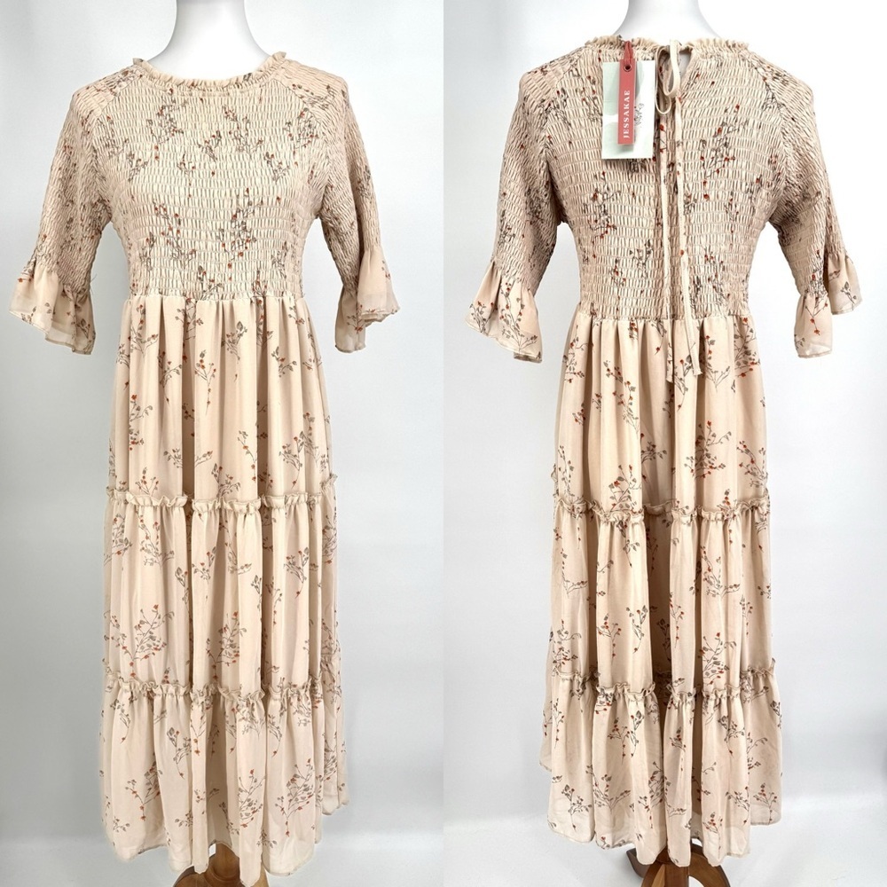 JESSAKAE Wandering Willoughby Smocked Floral Tiered Midi Dress NWT L - Picture 2 of 6
